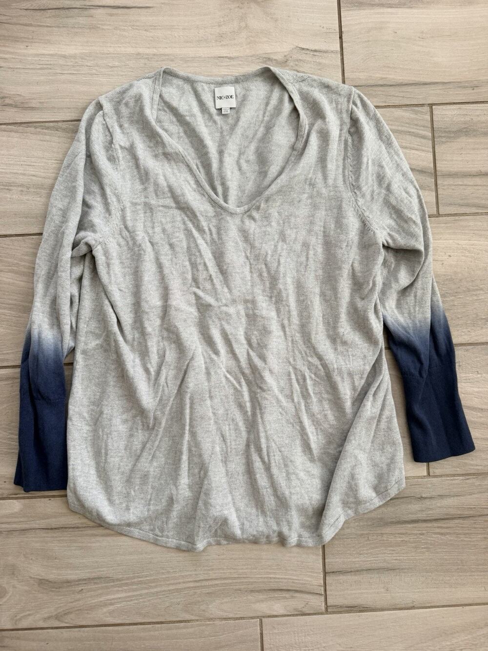 Nic + Zoe Striped Long Sleeve Top Pullover Grey Blue Women’s Size XXL CB